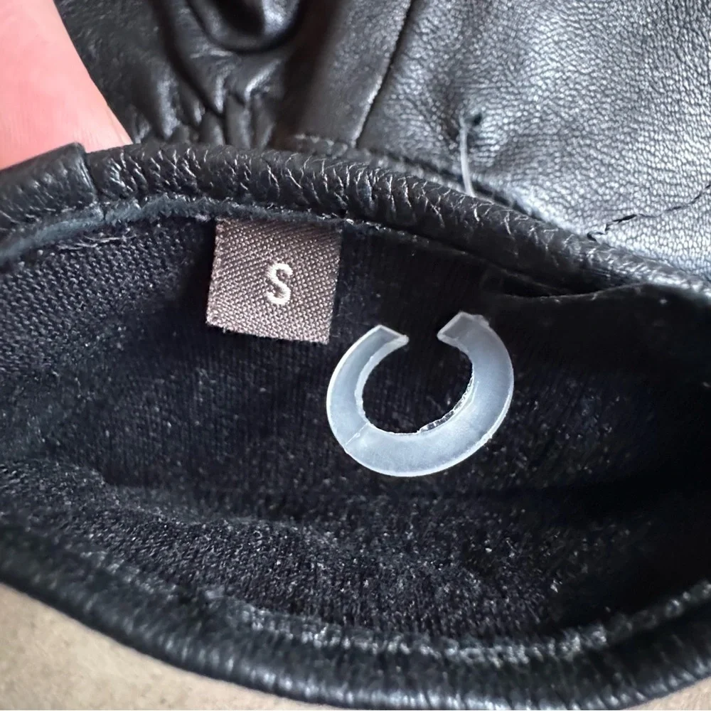 Amicale Cashmere Black Leather Gloves with Bows Very Small Petite
